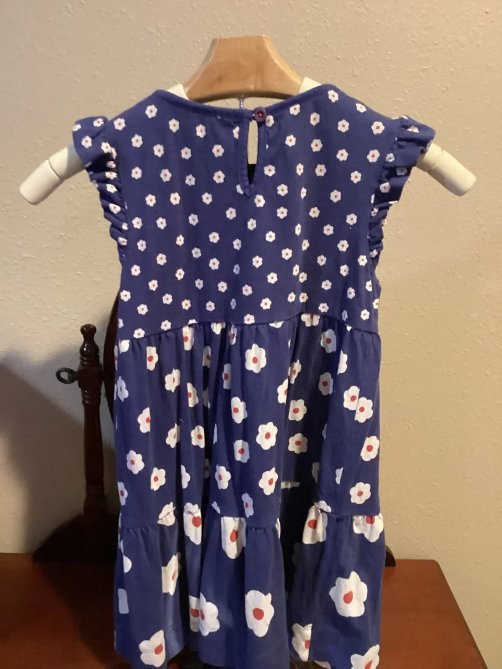Girls Navy Blue Floral Tiered Sleeveless Dress with Ruffle Trim